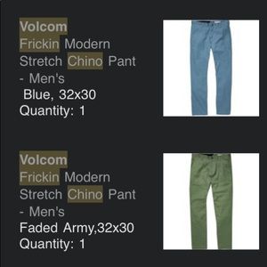 VOLCOM FRICKIN MODERN STRETCH CHINO PANTS BLUE